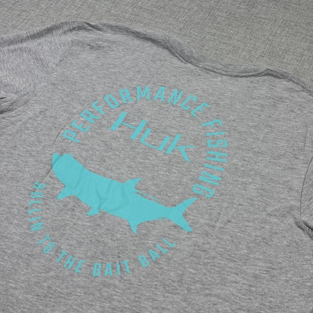 Huk Shirt Mens XL Gray Performance Fishing Logo Crew Neck Short Sleeve